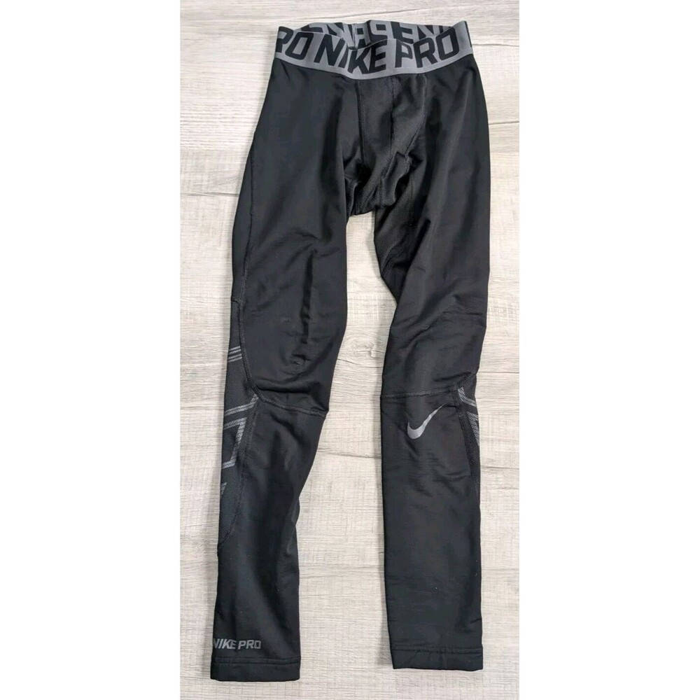 Nike Pro 3/4 Length Compression Pants Mens Sz S Pull On Elastic Workout Black